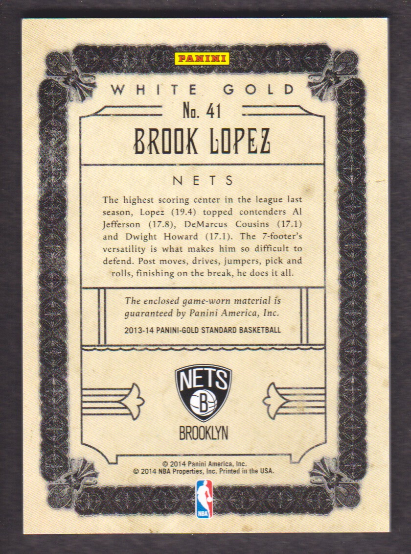 2013-14 Panini Gold Standard White Gold Threads #41 Brook Lopez/149 back image