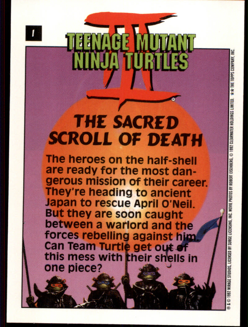 Teenage Mutant Ninja Turtles III (1992 Topps) "Main Set" Base Cards #1 to #88