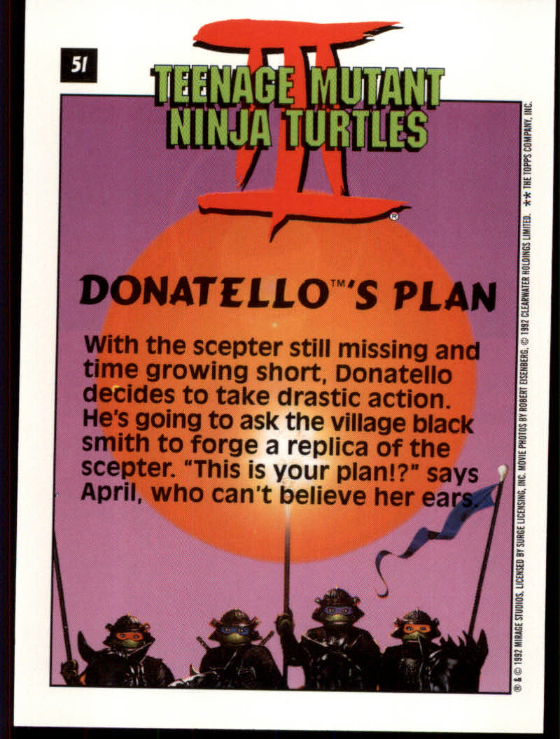 Teenage Mutant Ninja Turtles III (1992 Topps) "Main Set" Base Cards #1 to #88