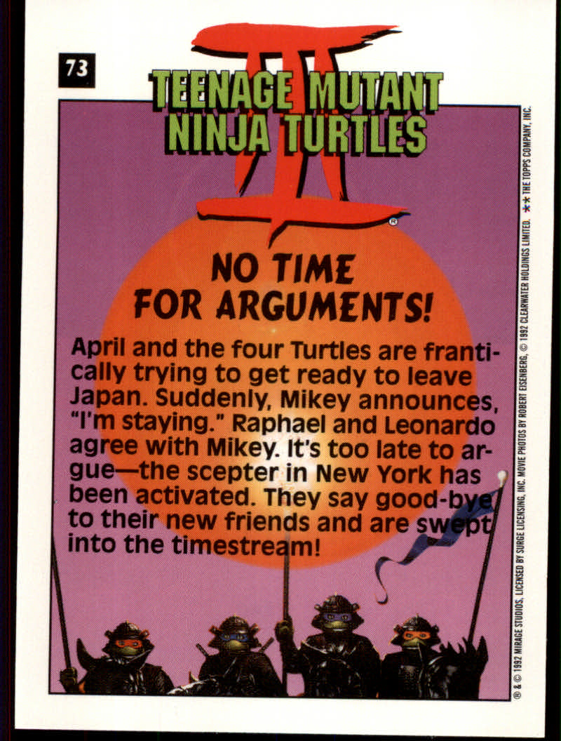 Teenage Mutant Ninja Turtles III (1992 Topps) "Main Set" Base Cards #1 to #88