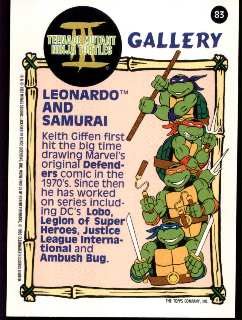 Teenage Mutant Ninja Turtles III (1992 Topps) "Main Set" Base Cards #1 to #88