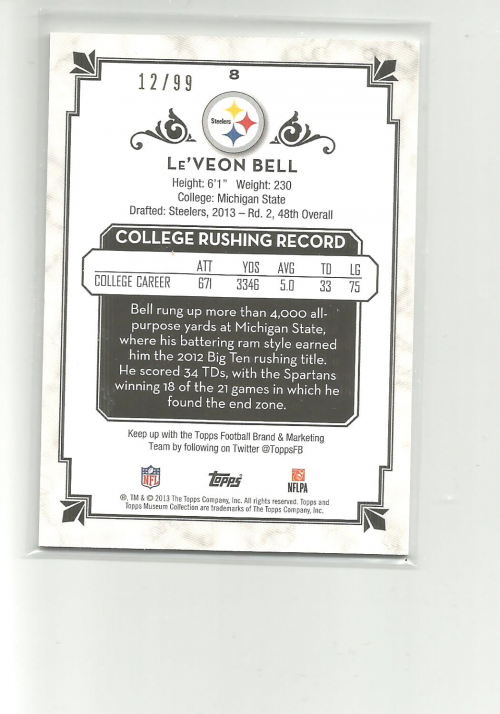 2013 Topps Museum Collection Sapphire #8 Le'Veon Bell back image