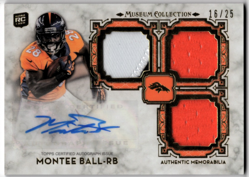 2013 Topps Museum Collection Signature Swatches Triple Relic Autographs Gold #SSTRAMBA Montee Ball