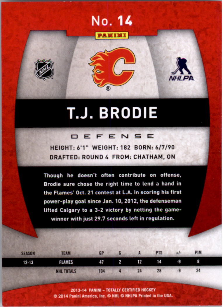 2013-14 Totally Certified #14 T.J. Brodie back image