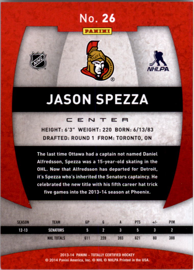 2013-14 Totally Certified #26 Jason Spezza back image