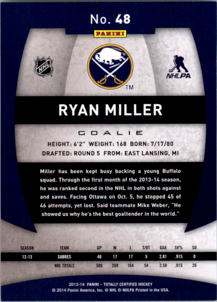 2013-14 Totally Certified #48 Ryan Miller back image