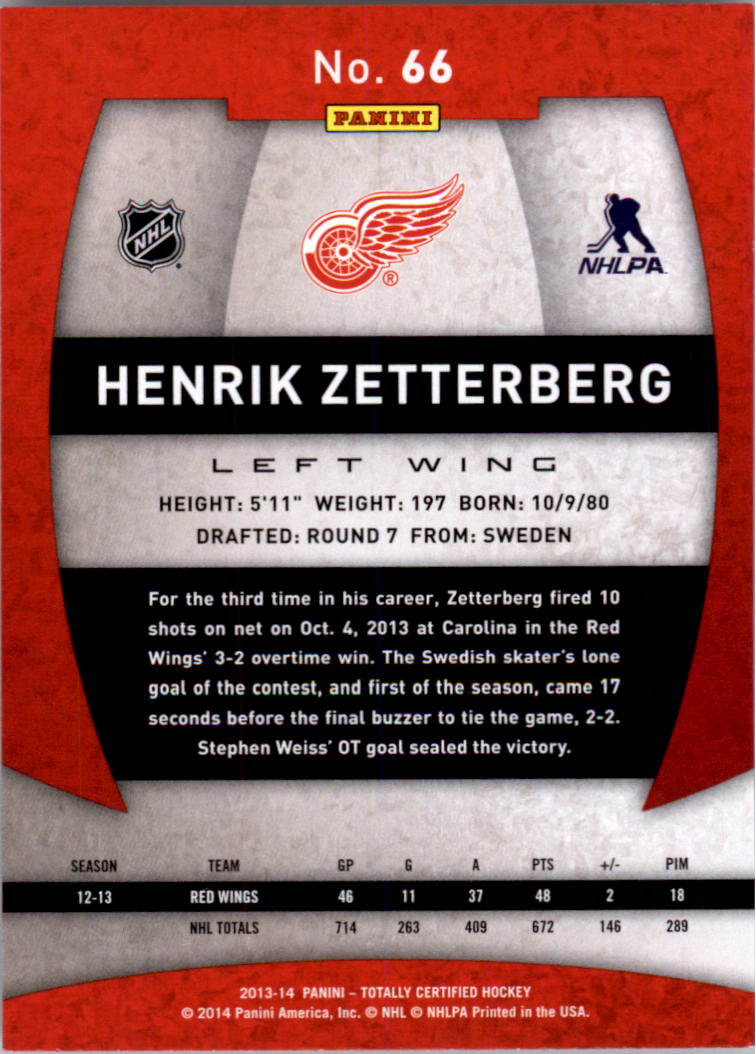 2013-14 Totally Certified #66 Henrik Zetterberg back image