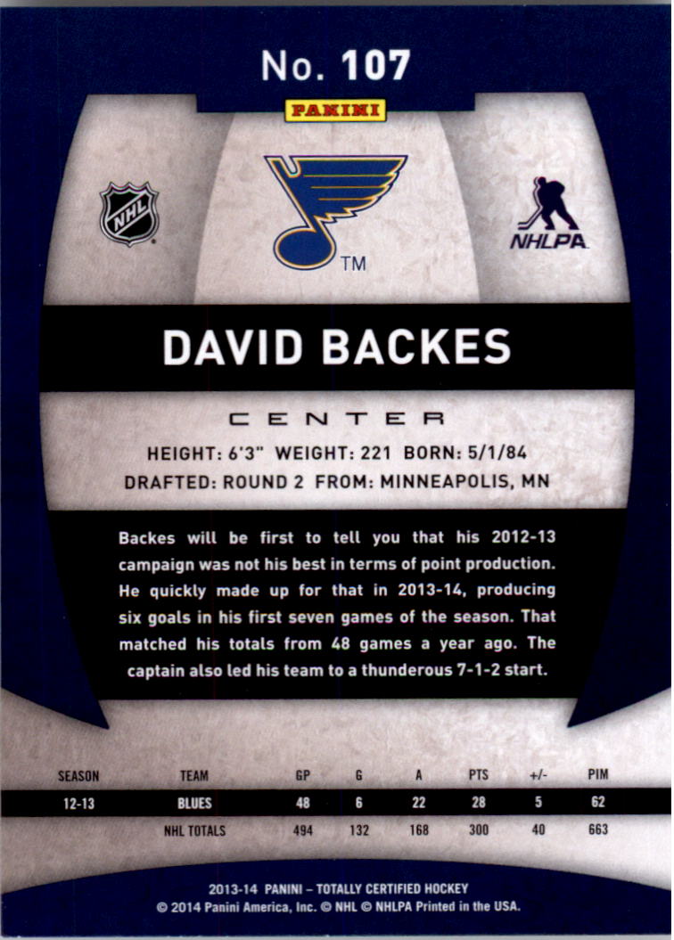 2013-14 Totally Certified #107 David Backes back image