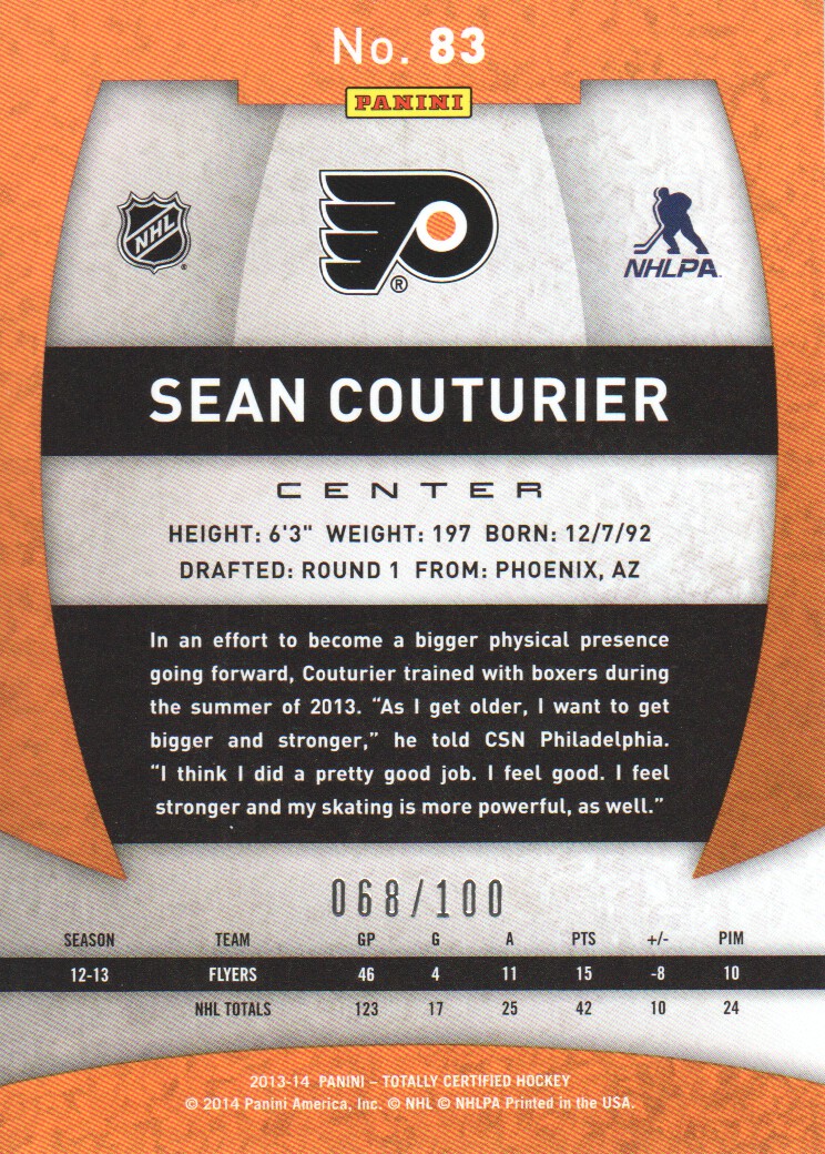 2013-14 Totally Certified Platinum Red #83 Sean Couturier back image