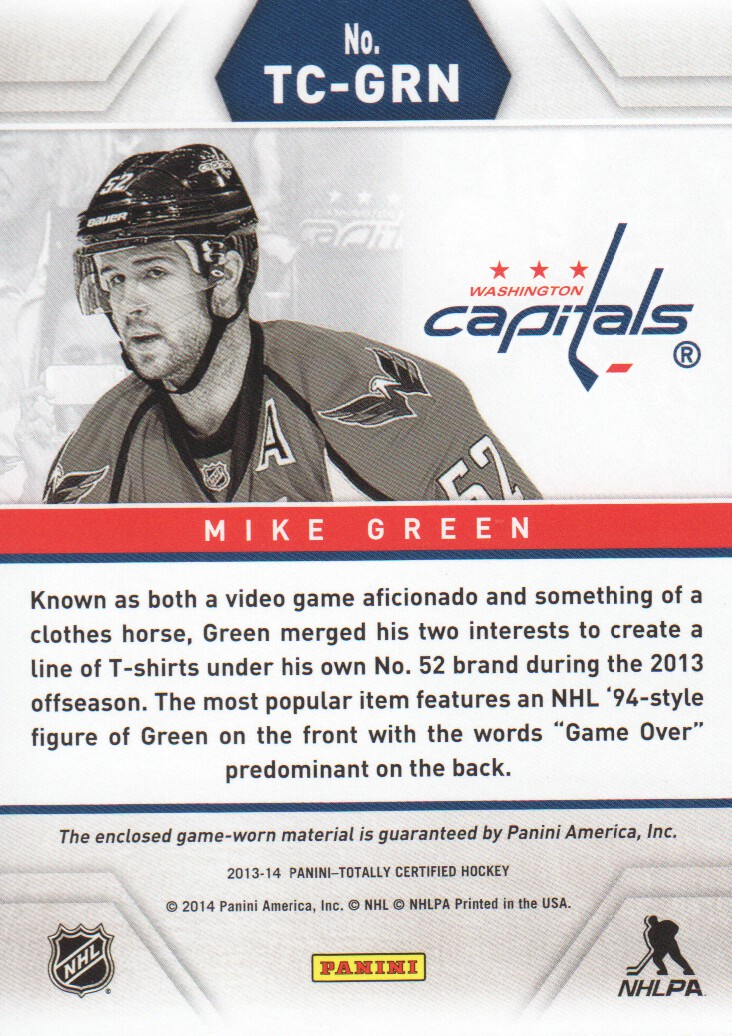 2013-14 Totally Certified Jerseys Red #TCGRN Mike Green back image