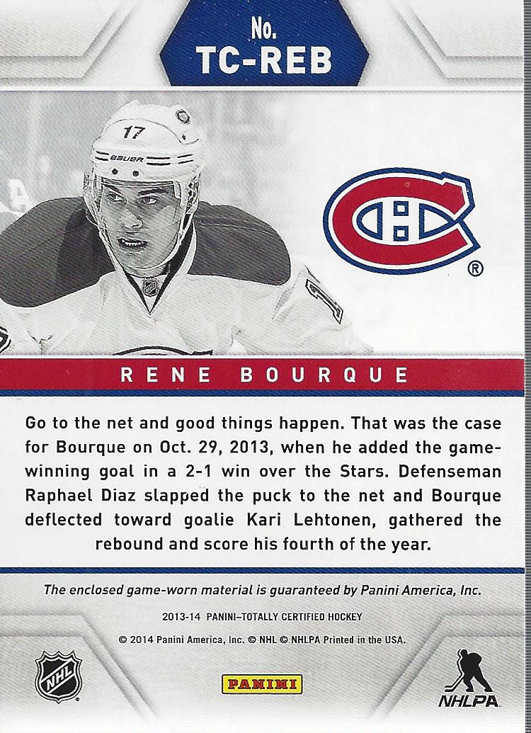 2013-14 Totally Certified Jerseys Red #TCREB Rene Bourque back image
