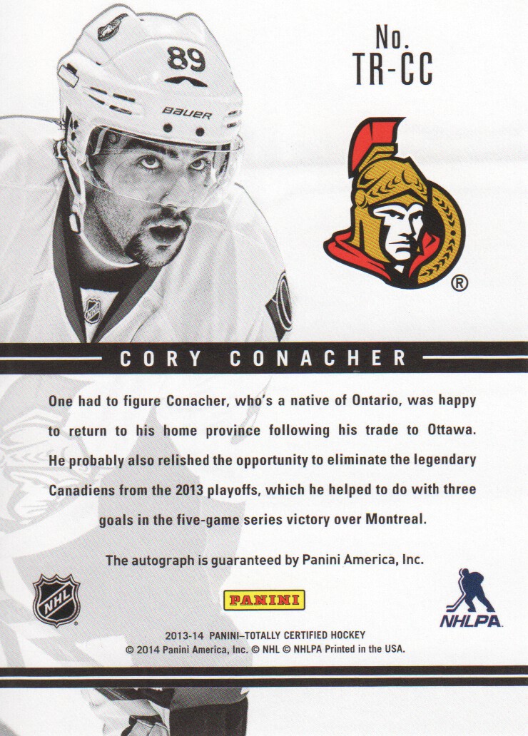 2013-14 Totally Certified Rookie Signatures #TRCC Cory Conacher back image