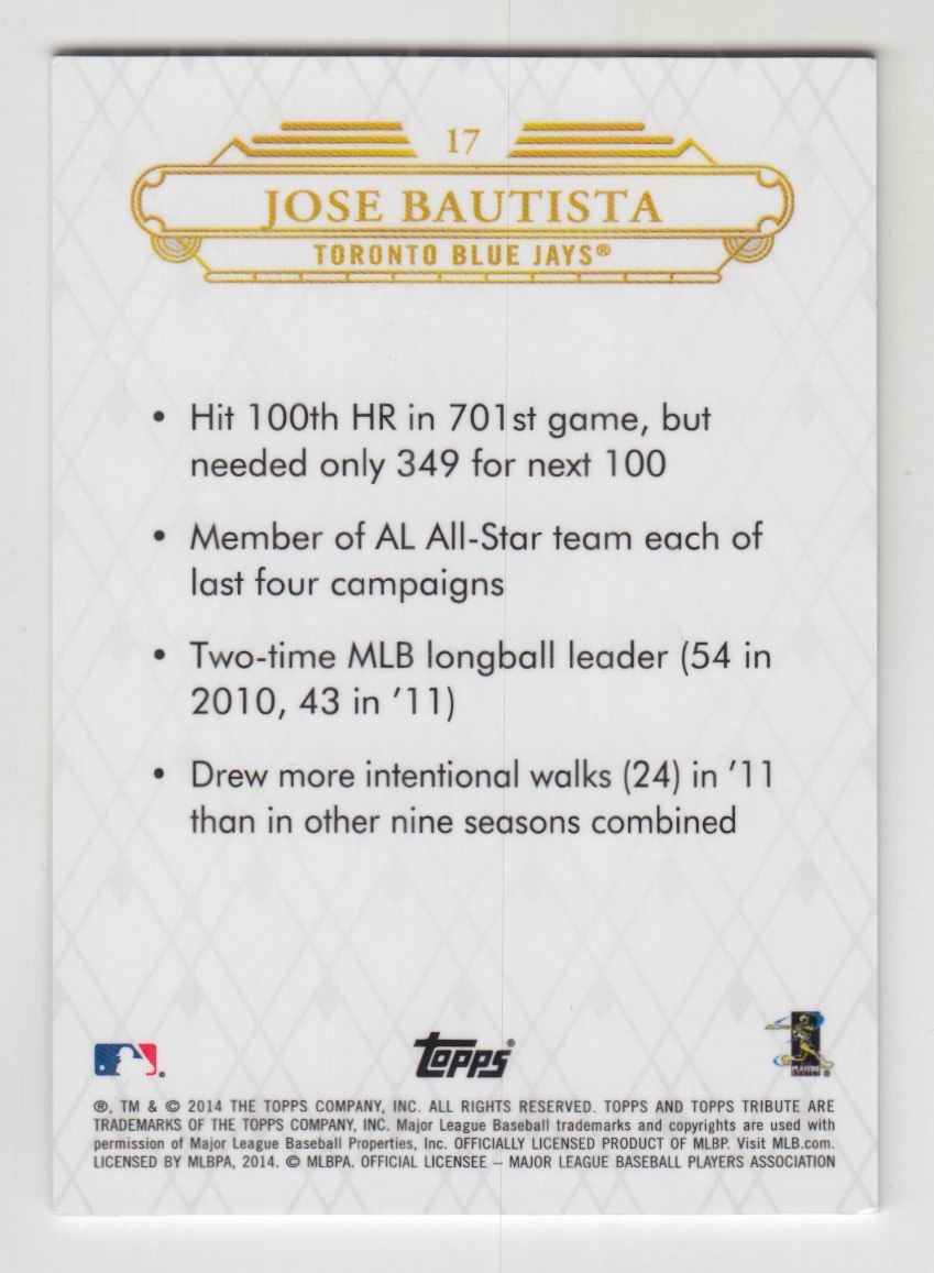 2014 Topps Tribute Green #17 Jose Bautista back image