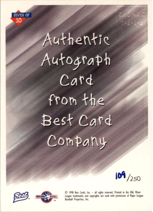 1998 Best Diamond Best Autographs Foil #7 Kerry Wood back image