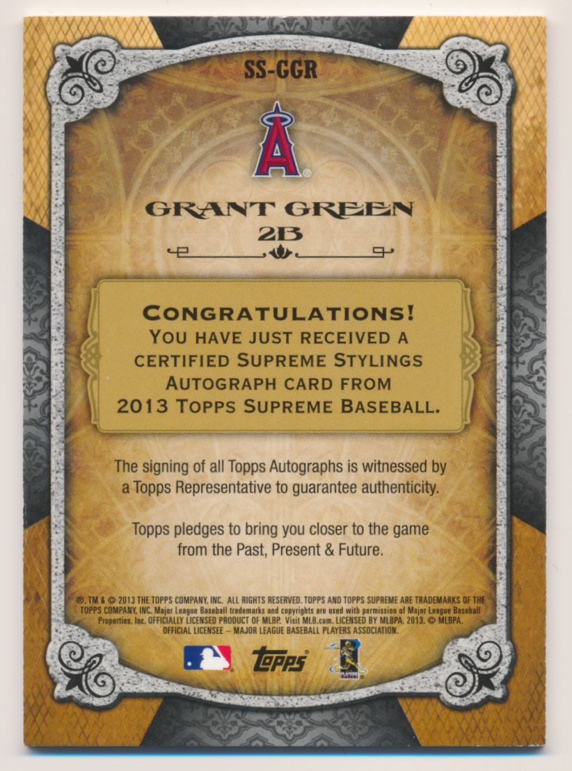 2013 Topps Supreme Supreme Stylings Autographs Sepia #SSGGR Grant Green back image