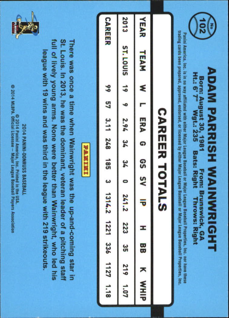2014 Donruss Press Proofs Silver #102 Adam Wainwright back image