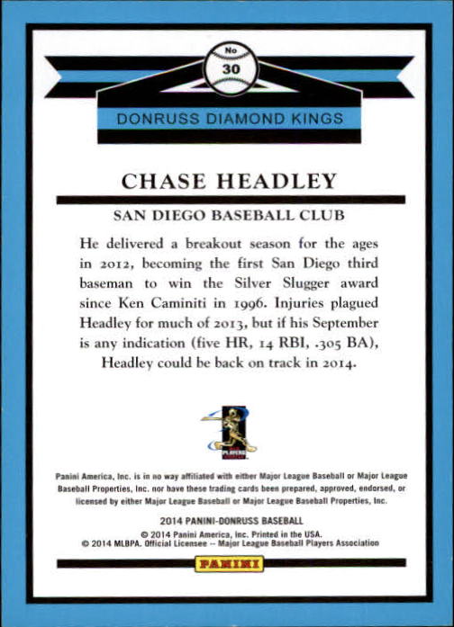 2014 Donruss Press Proofs Gold #30 Chase Headley DK back image