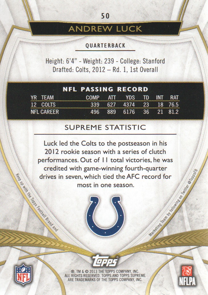 2013 Topps Supreme #50 Andrew Luck back image