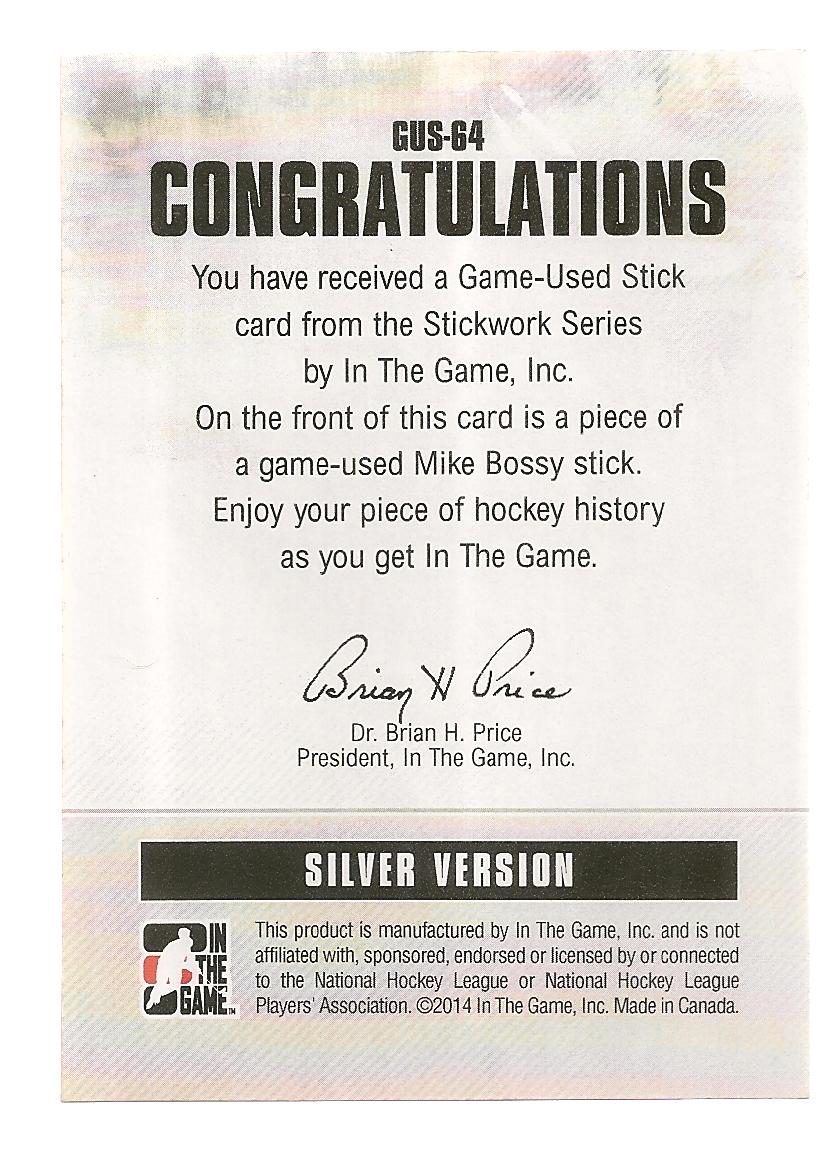 2013-14 ITG Stickwork Game Used Sticks Silver #GUS64 Mike Bossy back image
