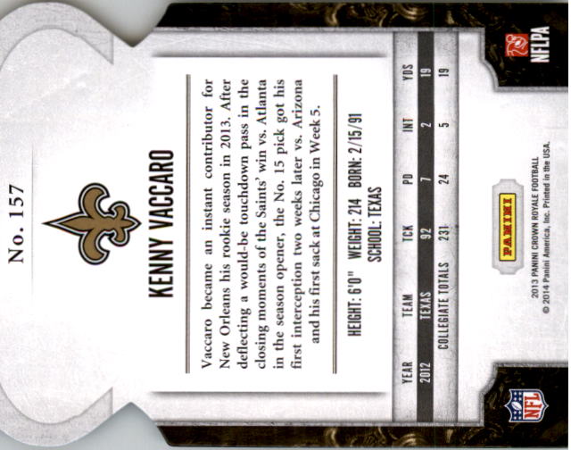 2013 Crown Royale Gold #157 Kenny Vaccaro back image