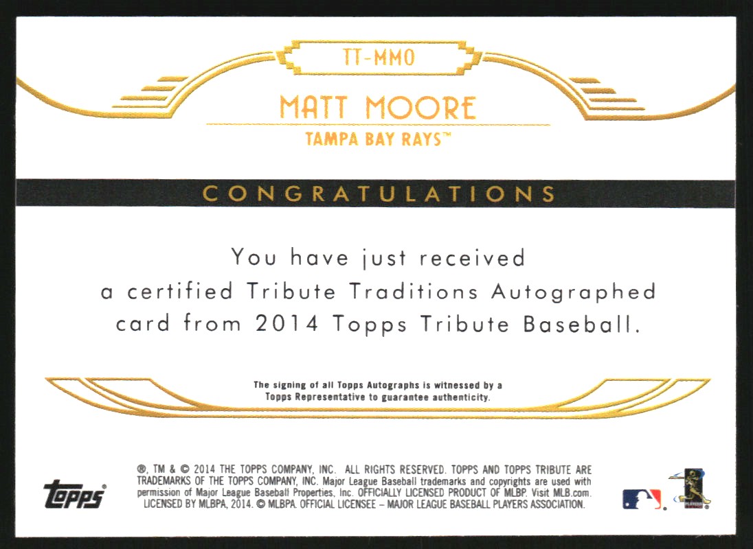 2014 Topps Tribute Tribute Traditions Autographs Orange #TTMMO Matt Moore back image