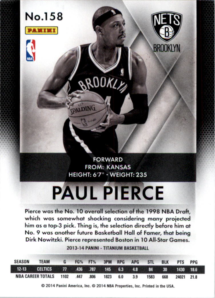 2013-14 Panini Titanium Retail #158 Paul Pierce back image