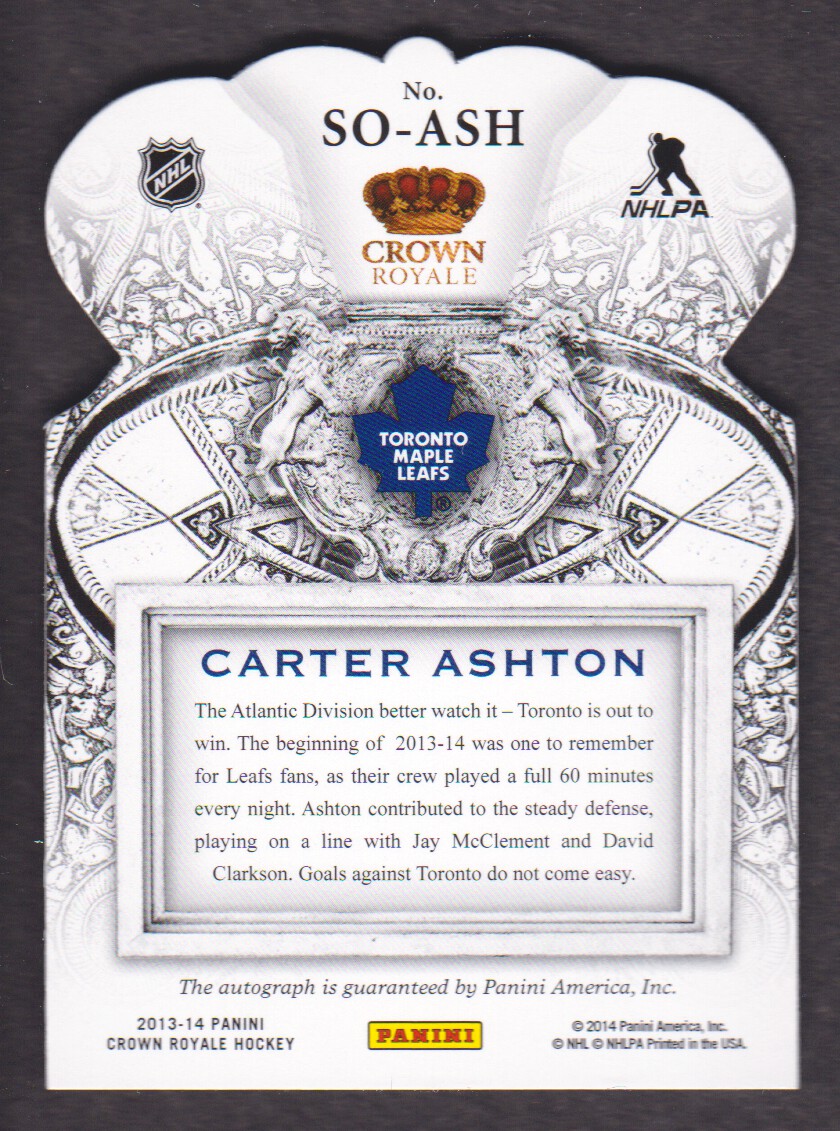 2013-14 Crown Royale Sovereign Sigs #SOASH Carter Ashton back image