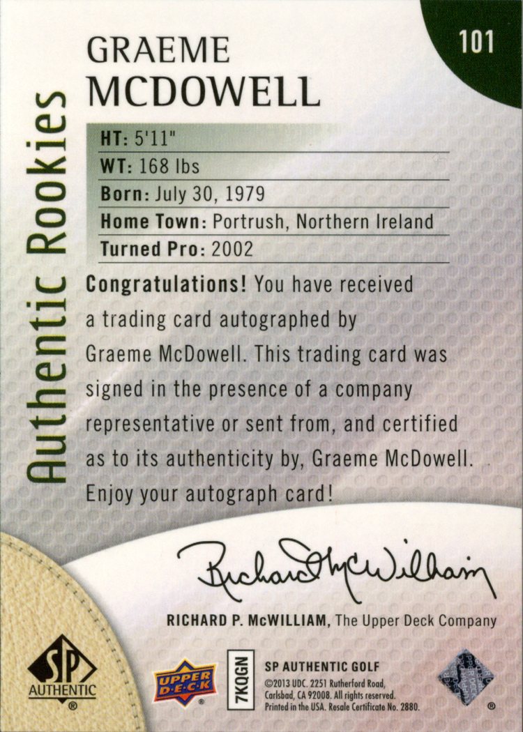 2014 SP Authentic Golf Card Pick - Picture 147 of 149