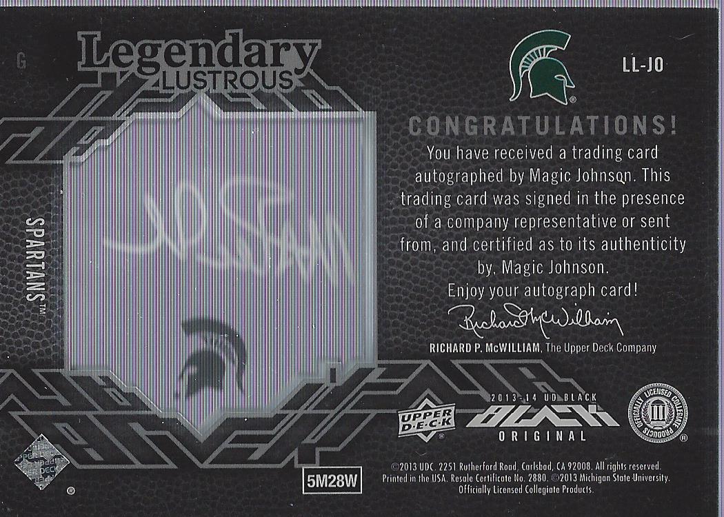 2013-14 UD Black Legendary Lustrous Signatures #LLJO Magic Johnson EXCH back image
