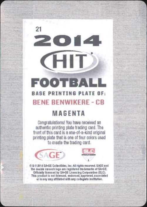 2014 SAGE HIT Printing Plates Magenta #21 Bene Benwikjere back image