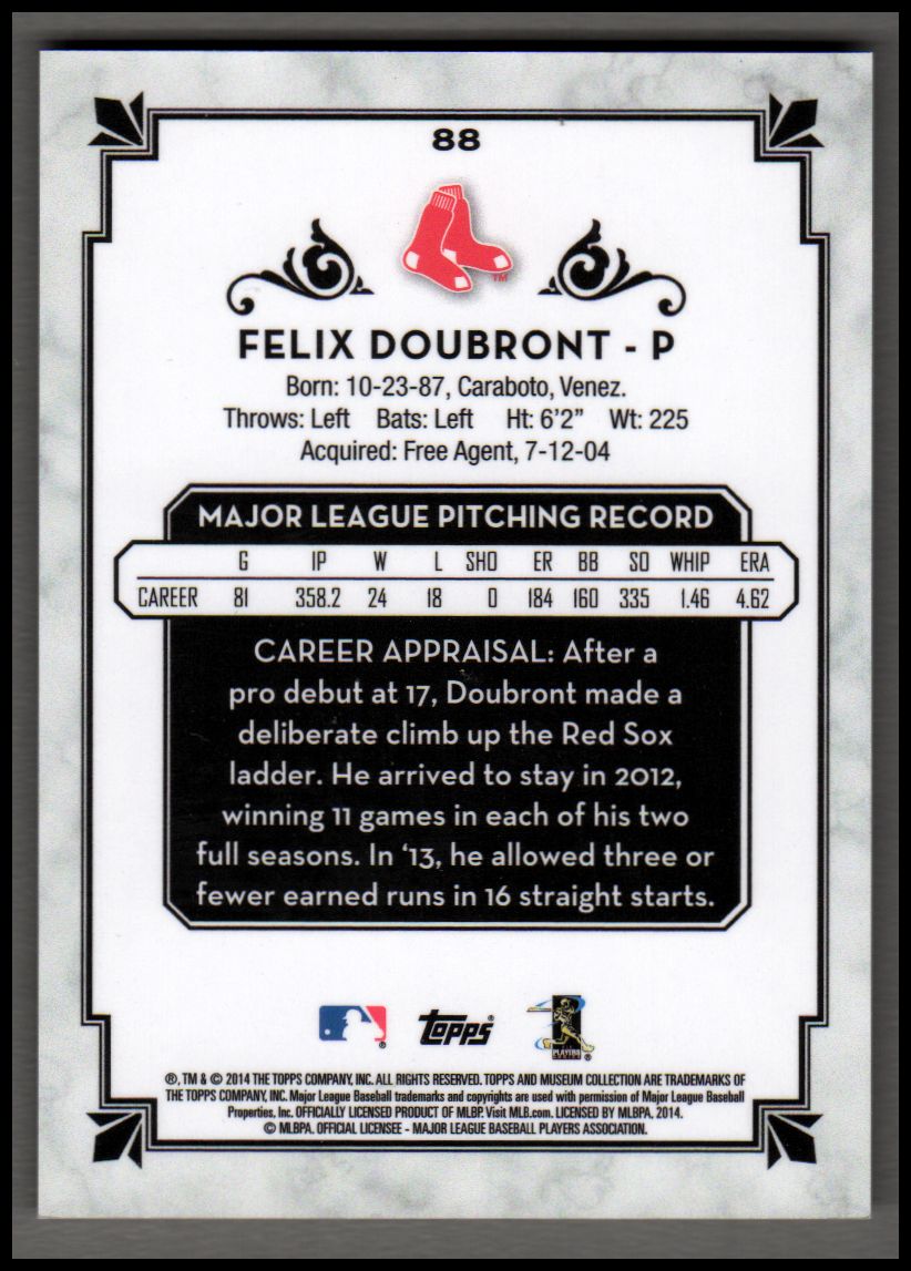 2014 Topps Museum Collection Green #88 Felix Doubront back image