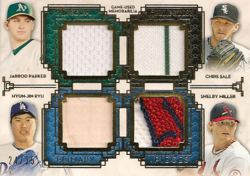 2014 Topps Museum Collection Primary Pieces Four Player Quad Relics Gold #PPFQR1 Jarrod Parker/Shelby Miller/Hyun-Jin Ryu/Chris Sale