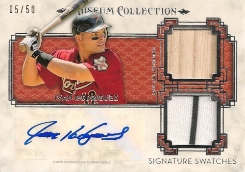2014 Topps Museum Collection Signature Swatches Dual Relic Autographs #SSDIR Ivan Rodriguez/50