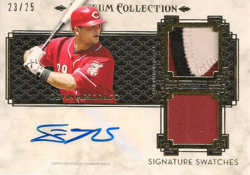 2014 Topps Museum Collection Signature Swatches Dual Relic Autographs Gold #SSDDMS Devin Mesoraco