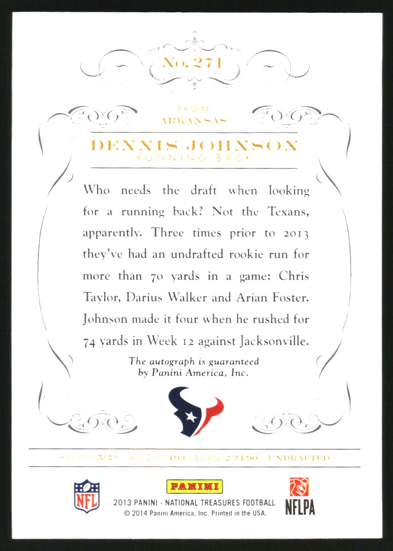 2013 Panini National Treasures #271 Dennis Johnson AU RC