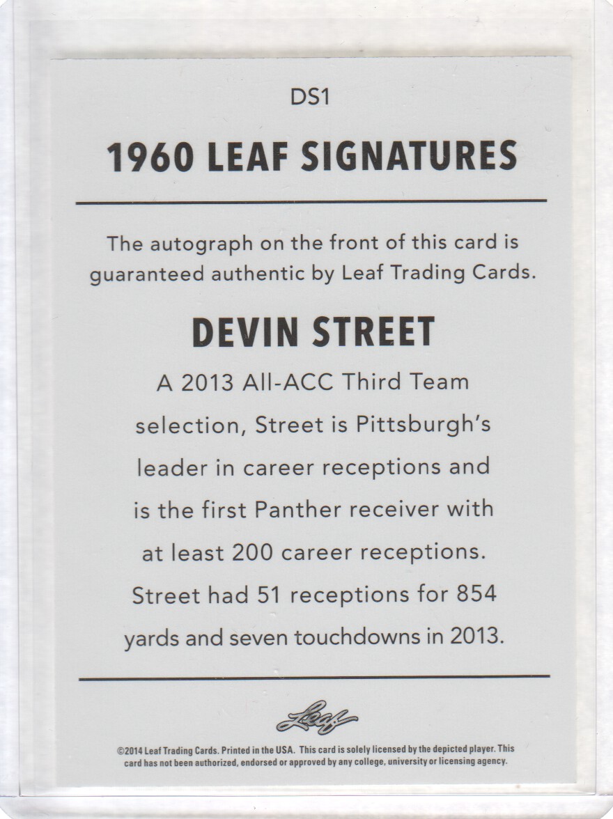 2014 Leaf Originals '60 Autographs #DS1 Devin Street back image
