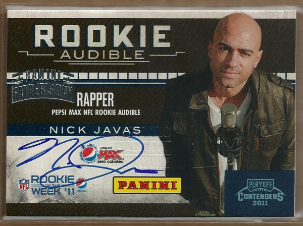 2012 Panini Contenders Father's Day Rookie Audible Rapper Autograph #1 Nick Javas Auto