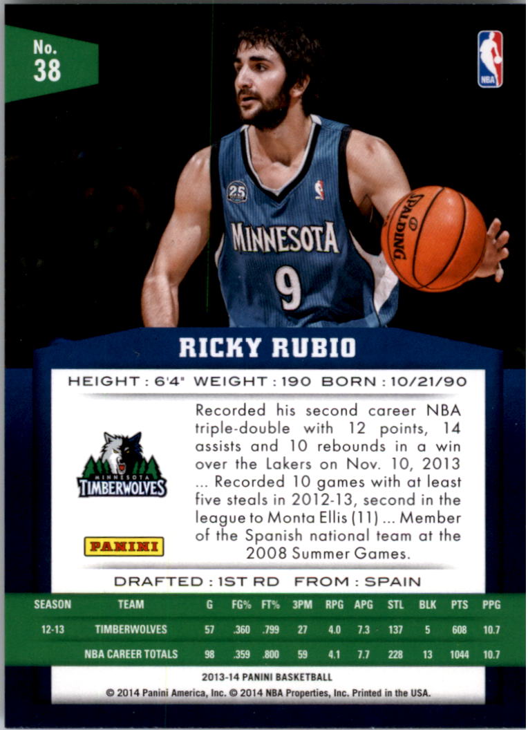 2013-14 Panini #38 Ricky Rubio back image