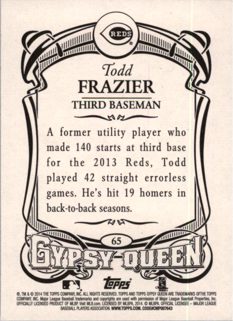 2014 Topps Gypsy Queen #65 Todd Frazier back image