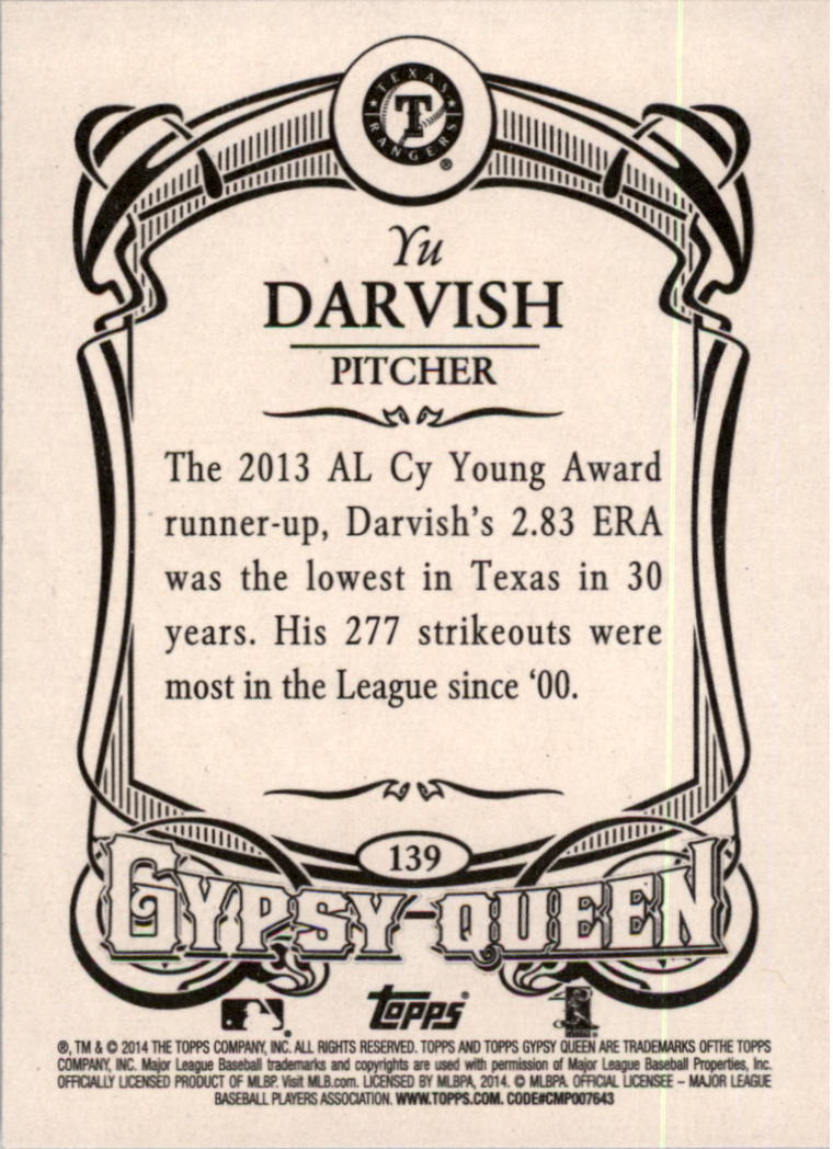 2014 Topps Gypsy Queen #139A Yu Darvish back image