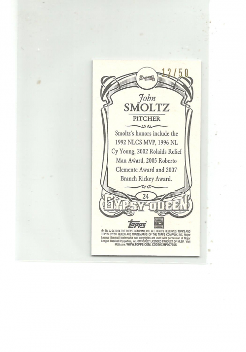 2014 Topps Gypsy Queen Mini Sepia #24 John Smoltz back image