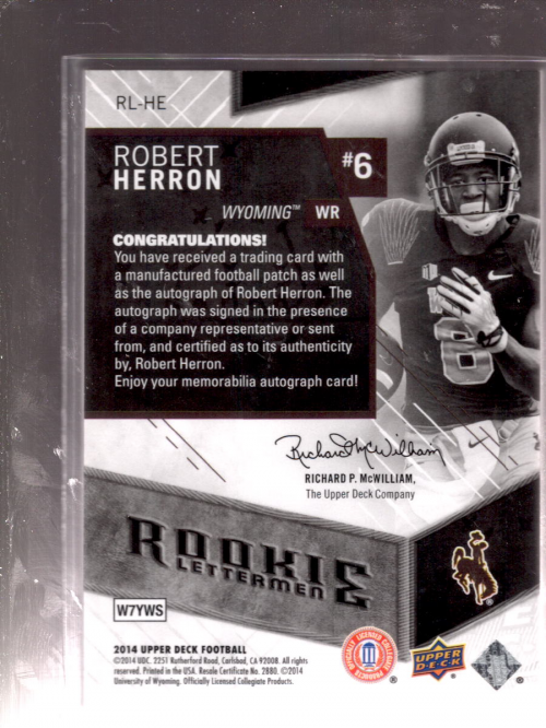 2014 Upper Deck Rookie Letterman Autographs #RLHE Robert Herron/525* back image