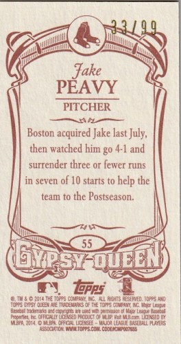 2014 Topps Gypsy Queen Mini Red #55 Jake Peavy back image