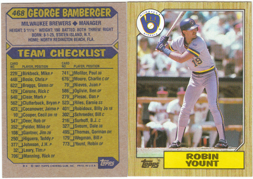 1987 Topps Milwaukee Brewers Team Set - 29 Cards