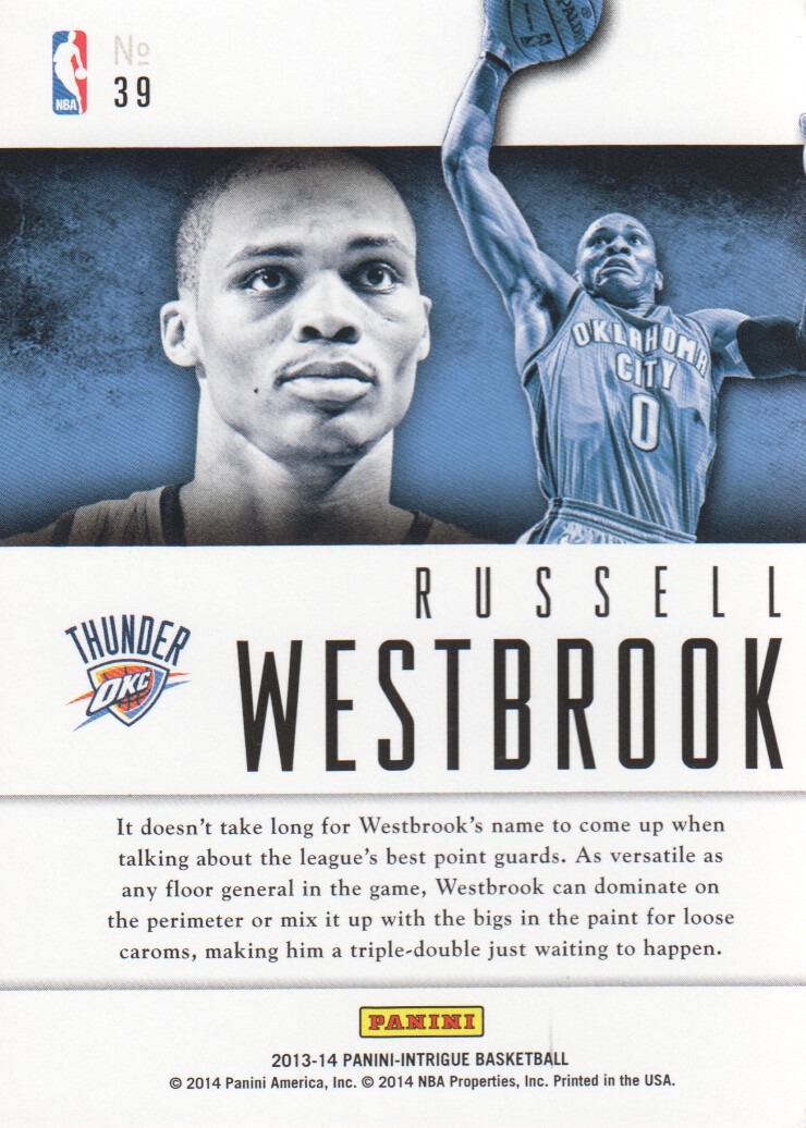 2013-14 Panini Intrigue Intriguing Players #39 Russell Westbrook back image