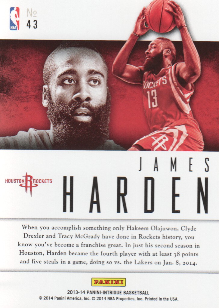 2013-14 Panini Intrigue Intriguing Players #43 James Harden back image