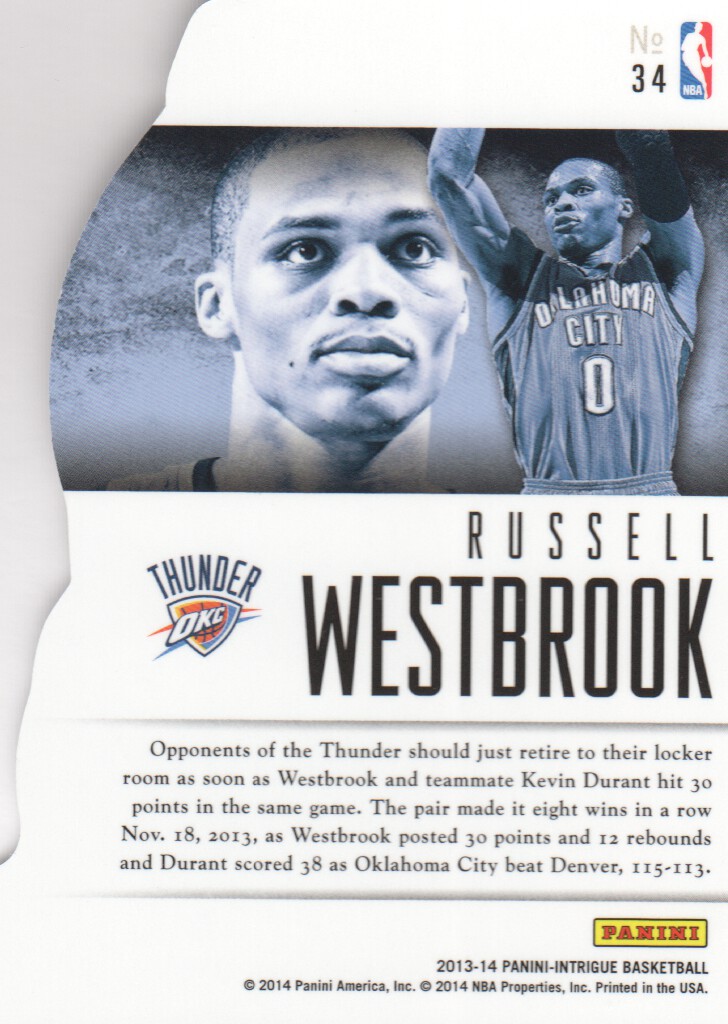 2013-14 Panini Intrigue Intriguing Players Die Cuts #34 Russell Westbrook back image