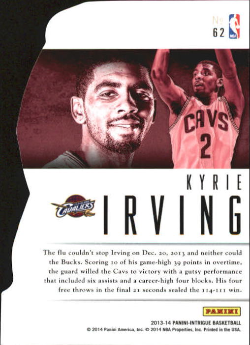 2013-14 Panini Intrigue Intriguing Players Die Cuts #62 Kyrie Irving back image