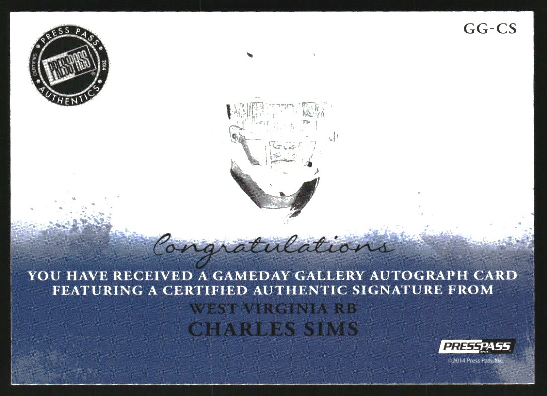 2014 Press Pass Gameday Gallery Silver Red Ink #GGCS Charles Sims/15* back image