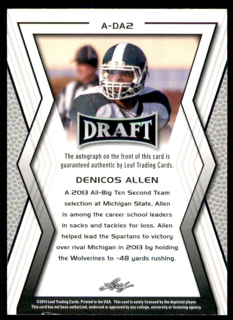 2014 Leaf Draft Autographs #ADA2 Denicos Allen back image